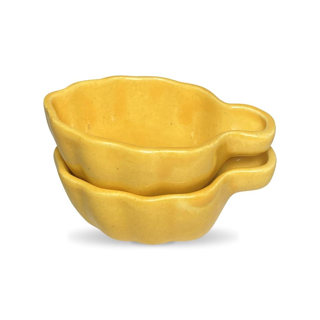 Ceramic Dining Yellow Leaf Shaped Ceramic Dip Bowls Set of 2