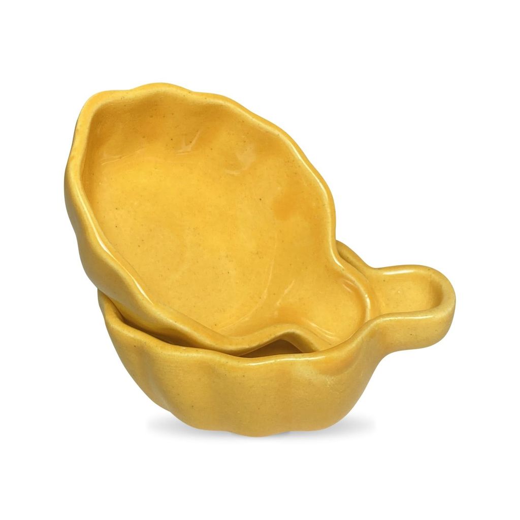 Ceramic Dining Yellow Leaf Shaped Ceramic Dip Bowls Set of 2