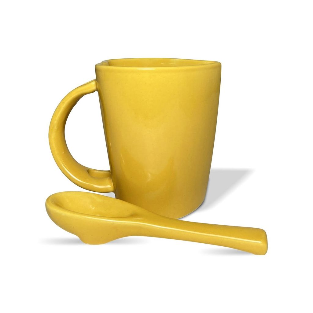 Ceramic Dining Yellow Heart Shaped Ceramic Coffee Mugs with Spoon