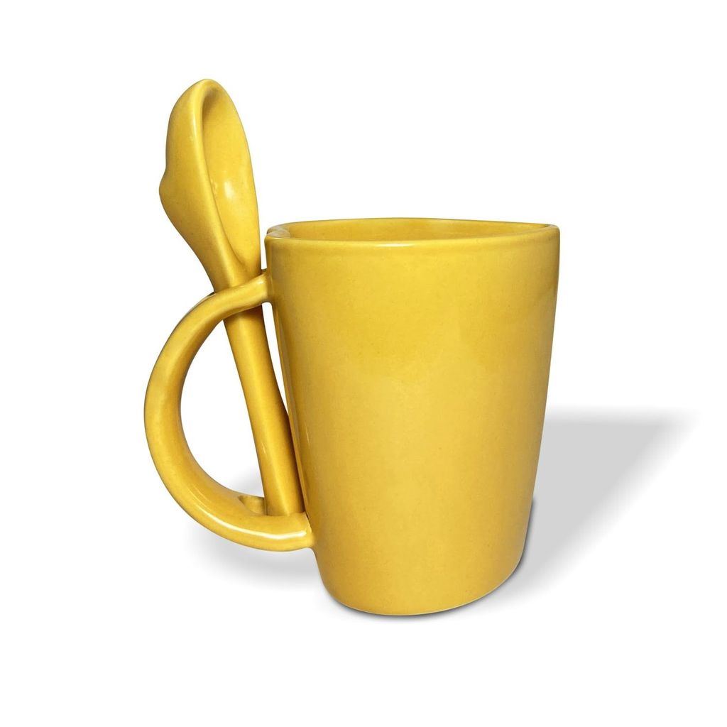 Ceramic Dining Yellow Heart Shaped Ceramic Coffee Mugs with Spoon