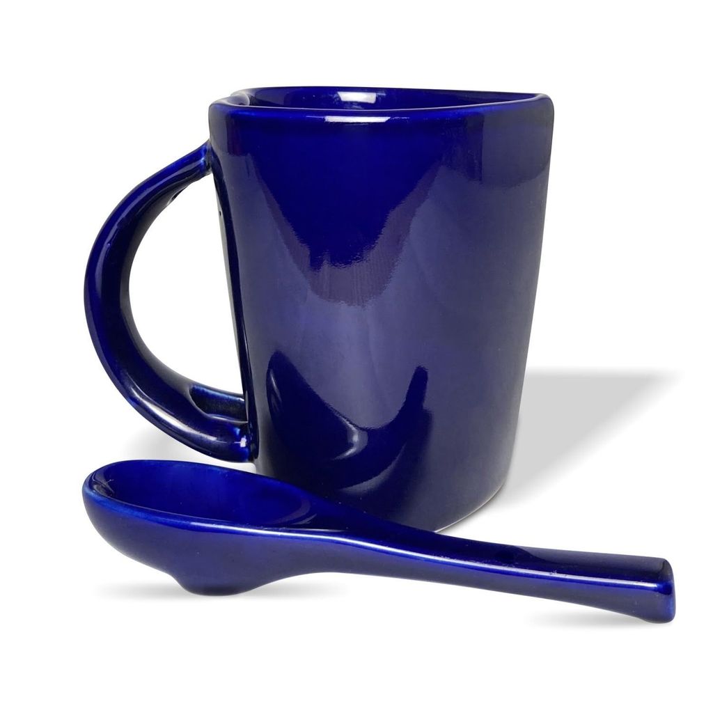 Ceramic Dining Royal Blue Heart Shaped Ceramic Coffee Mugs with Spoon
