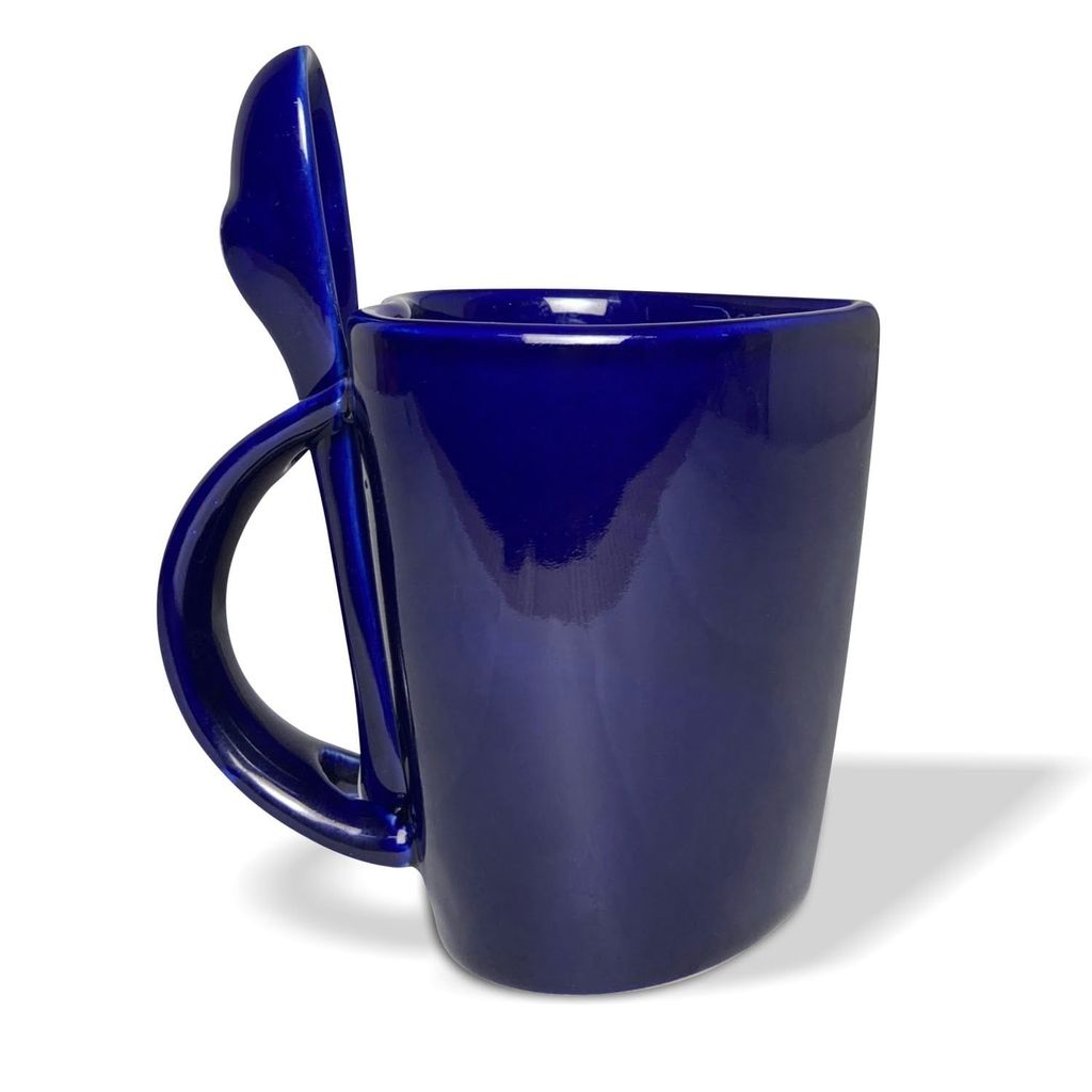 Ceramic Dining Royal Blue Heart Shaped Ceramic Coffee Mugs with Spoon
