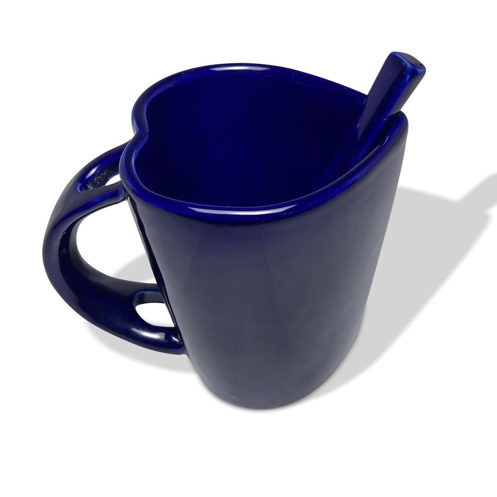 Ceramic Dining Royal Blue Heart Shaped Ceramic Coffee Mugs with Spoon