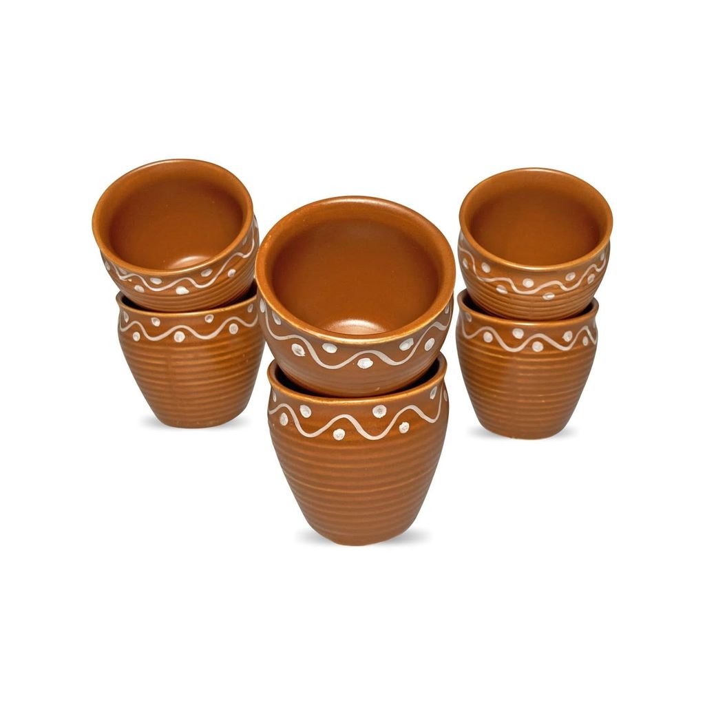 Ceramic Dining Terracotta Earthy Orange Kullads Set of 6