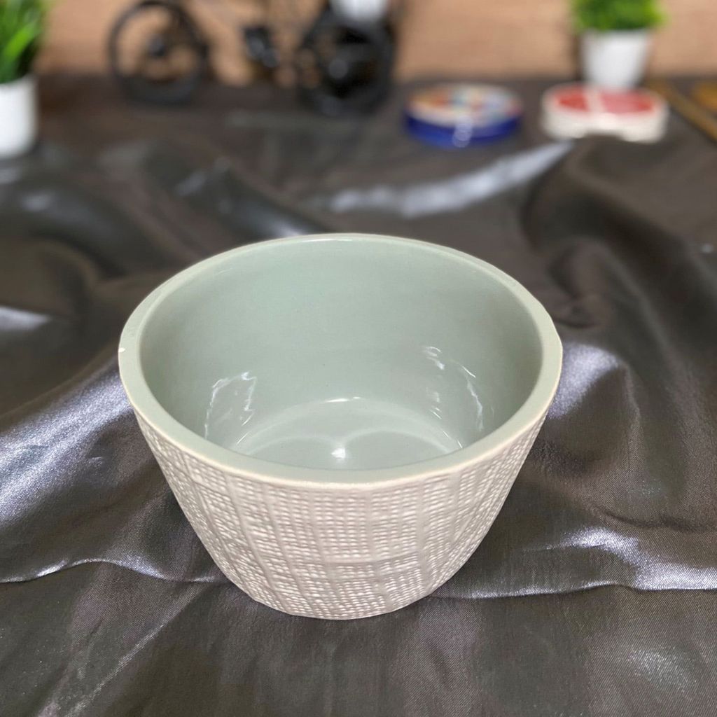 Ceramic Dining Basket Pattern White And Grey Ceramic Serving Bowl