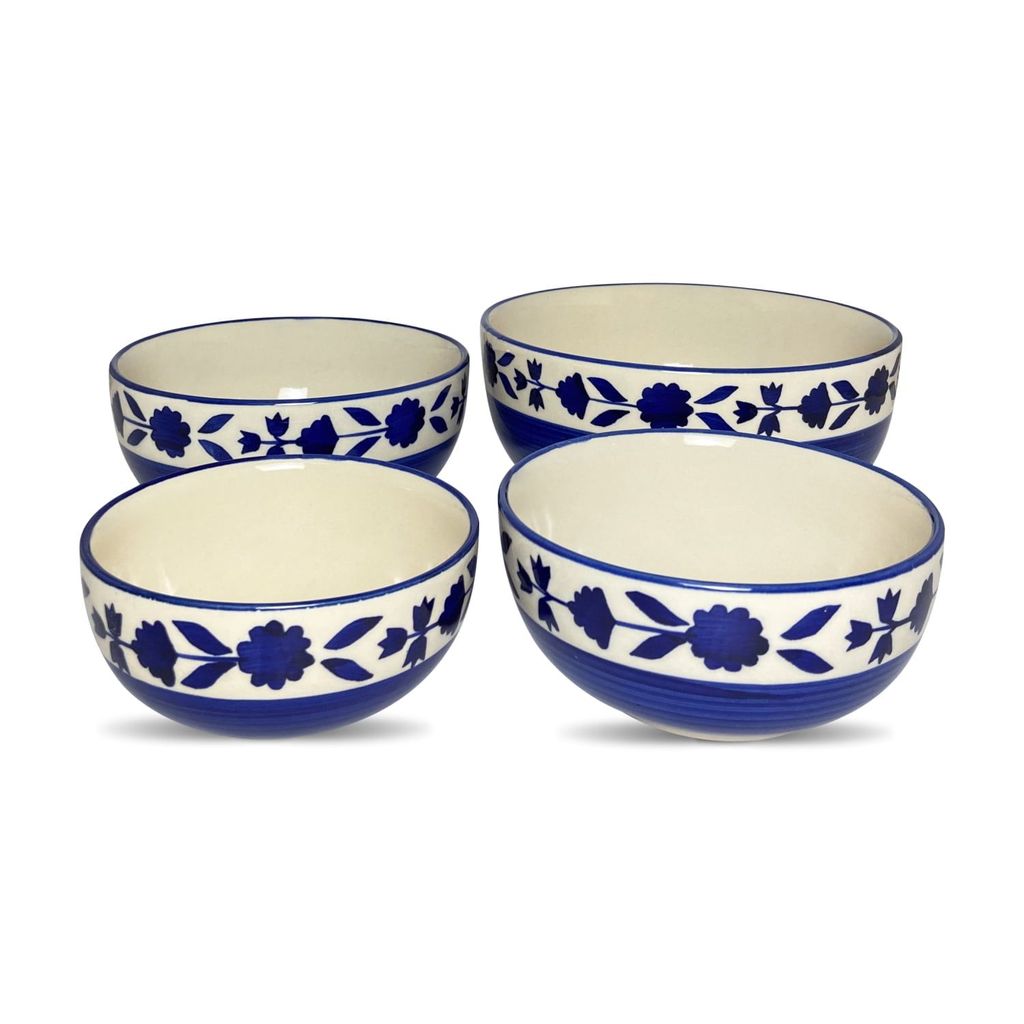 Ceramic Dining Royal Blue Floral Hand-painted Ceramic Serving Bowls Set of 4