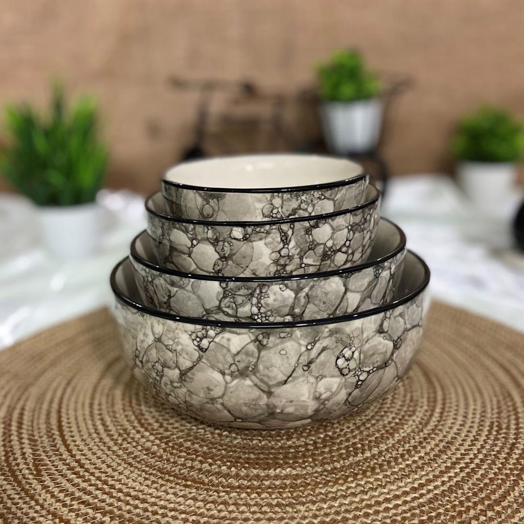Ceramic Dining Black Bubbles Hand-painted Ceramic Serving Bowls Set of 4