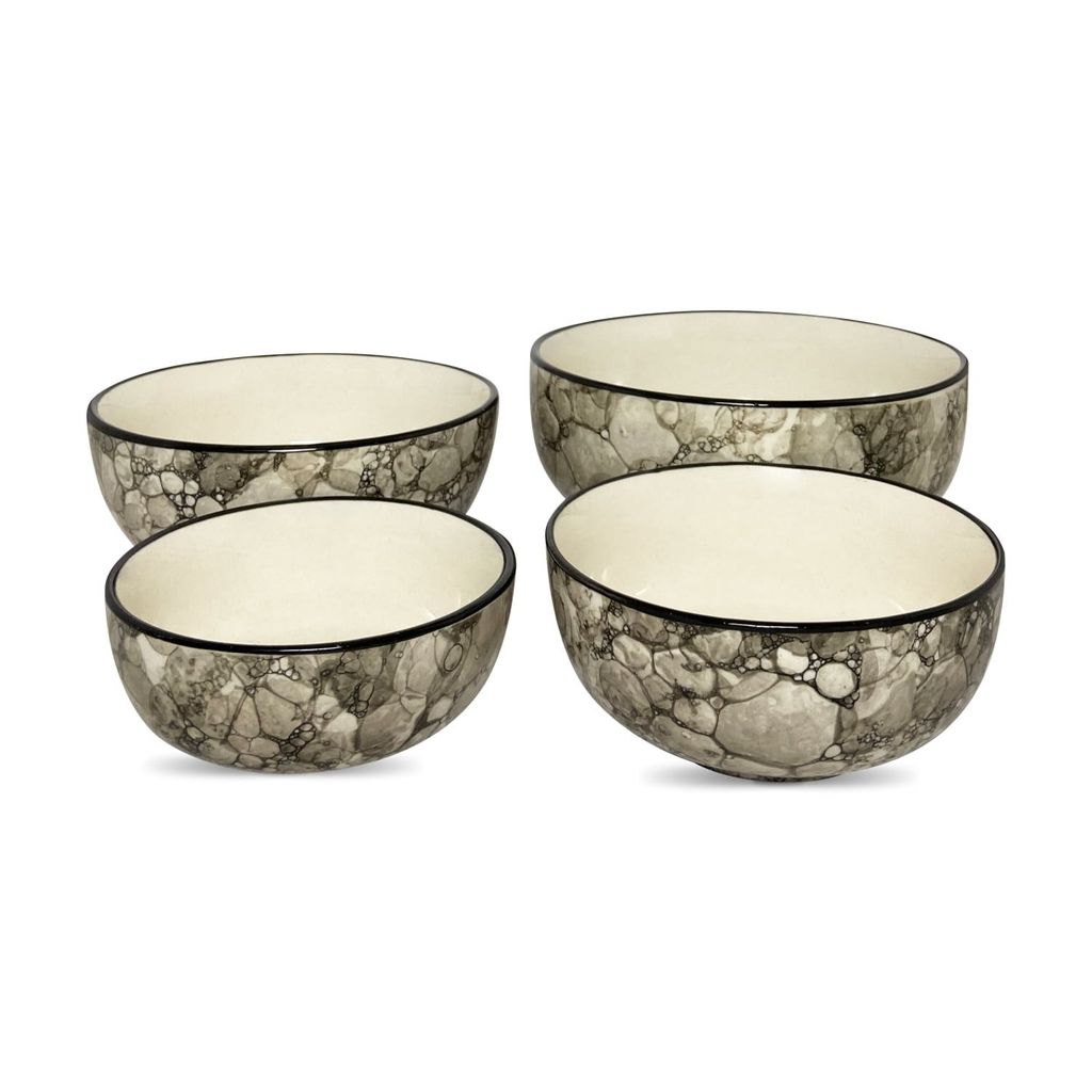 Ceramic Dining Black Bubbles Hand-painted Ceramic Serving Bowls Set of 4