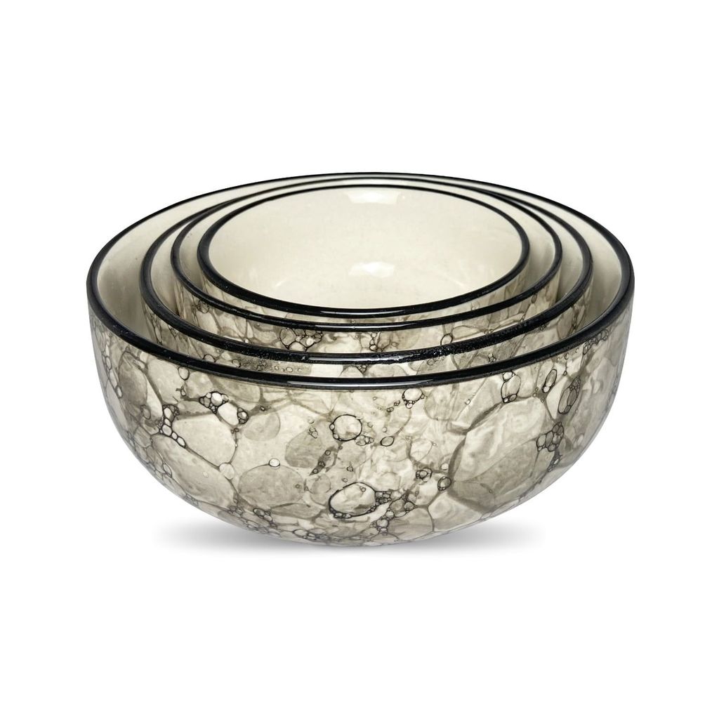 Ceramic Dining Black Bubbles Hand-painted Ceramic Serving Bowls Set of 4