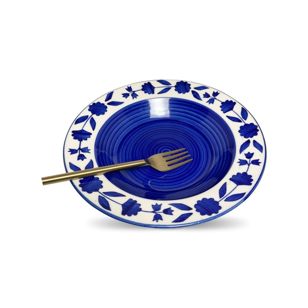 Ceramic Dining Royal Blue Floral Hand-painted Ceramic Deep Pasta Plates Set of 2