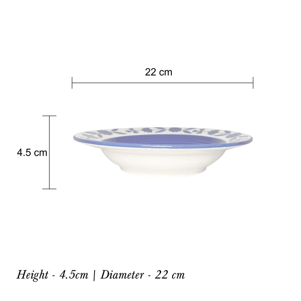 Ceramic Dining Royal Blue Floral Hand-painted Ceramic Deep Pasta Plates Set of 2