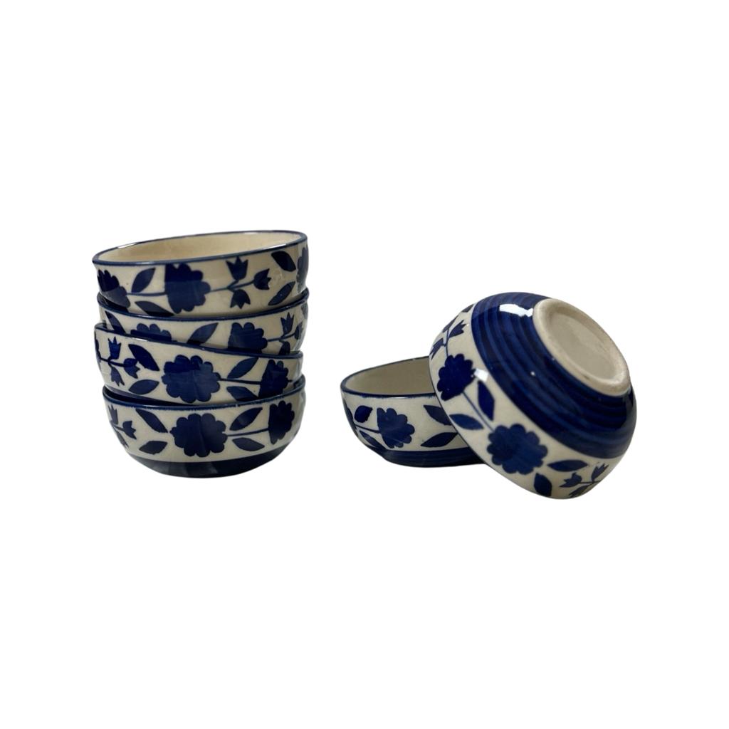 Ceramic Dining Royal Blue Floral Pattern Ceramic Bowls/ Katoris Set of 6