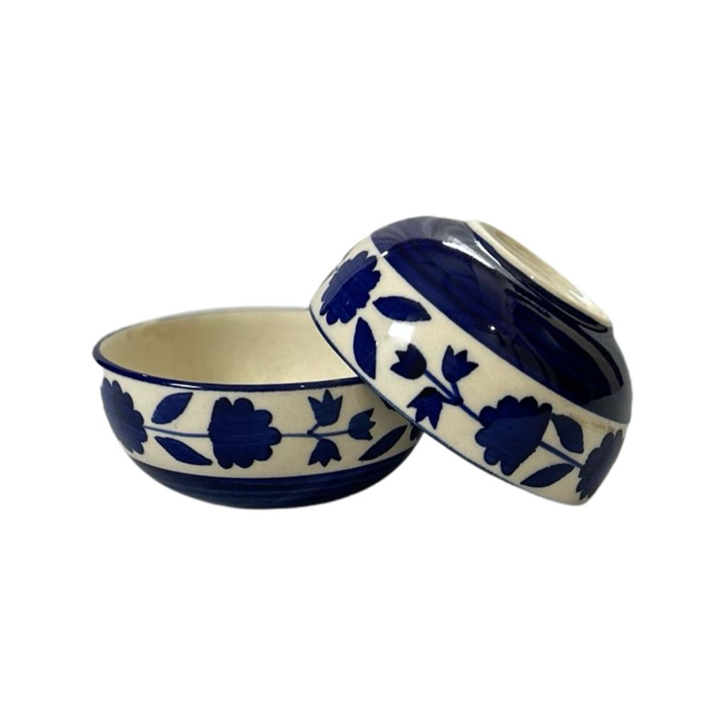 Ceramic Dining Royal Blue Floral Pattern Ceramic Bowls/ Katoris Set of 6