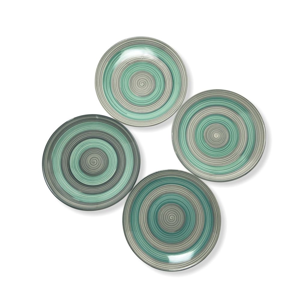 Ceramic Dining Green And Grey Hand-Painted Ceramic 7Inchs Quarter Plates- Set of 4