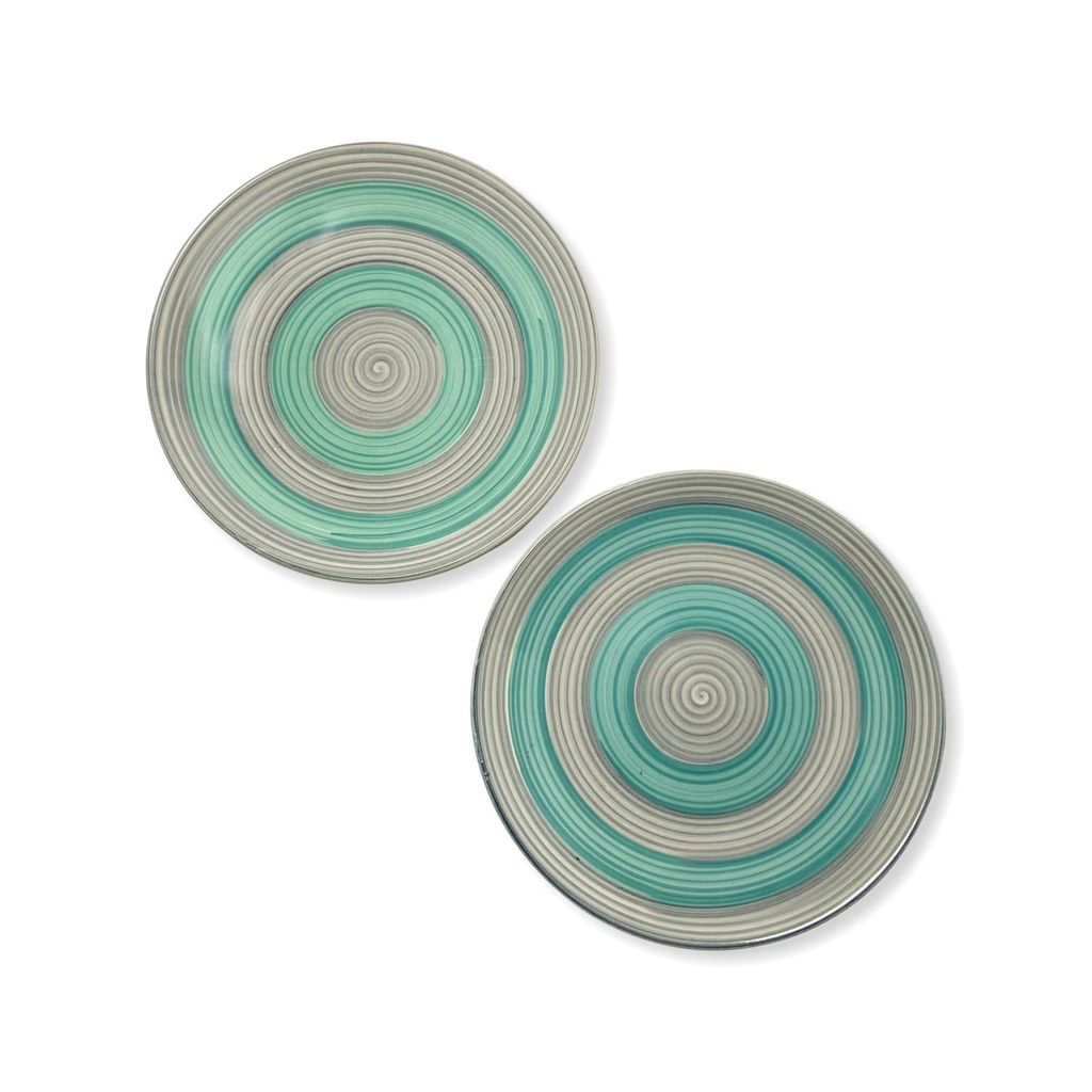 Ceramic Dining Green And Grey Hand-Painted Ceramic 7Inchs Quarter Plates- Set of 4