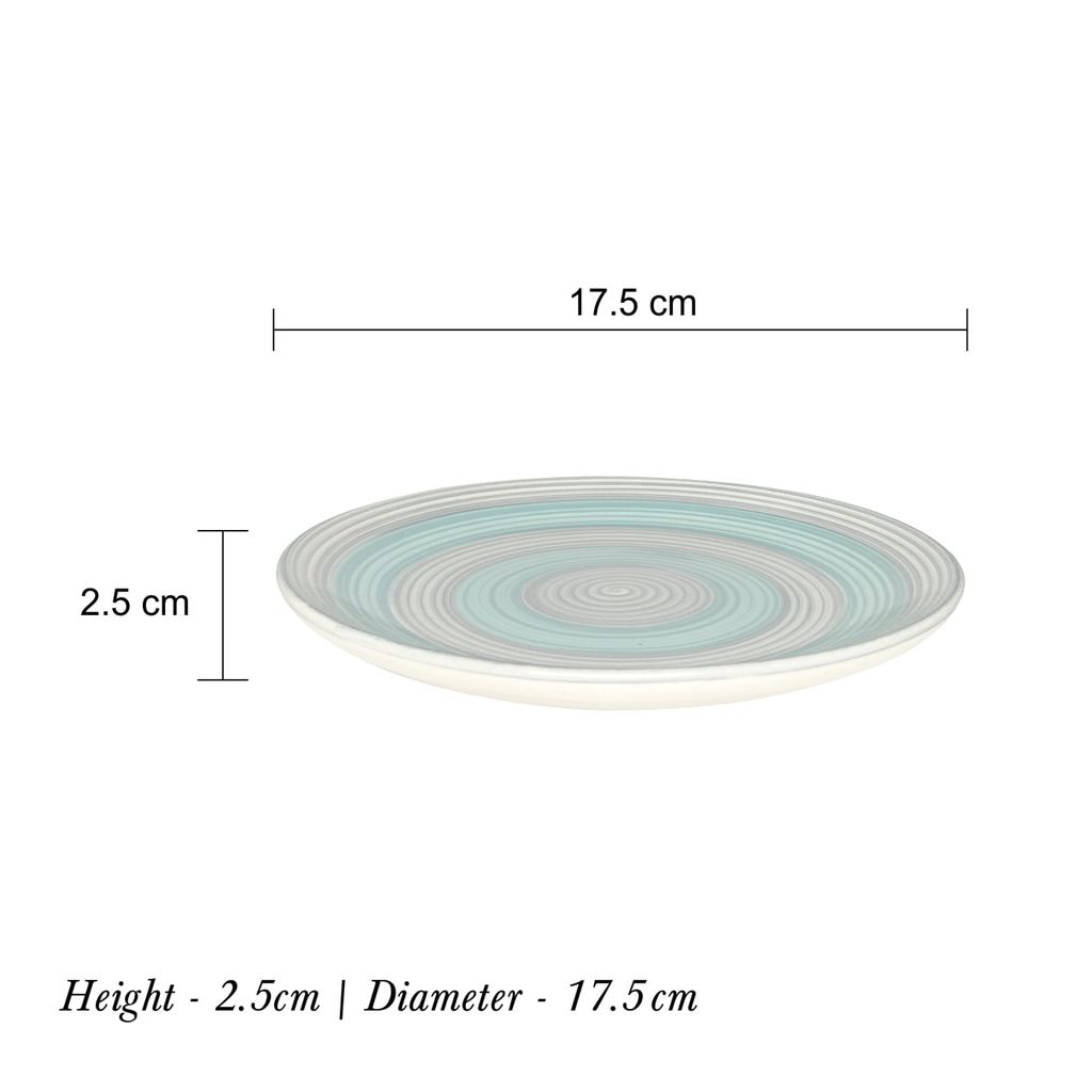 Ceramic Dining Green And Grey Hand-Painted Ceramic 7Inchs Quarter Plates- Set of 4