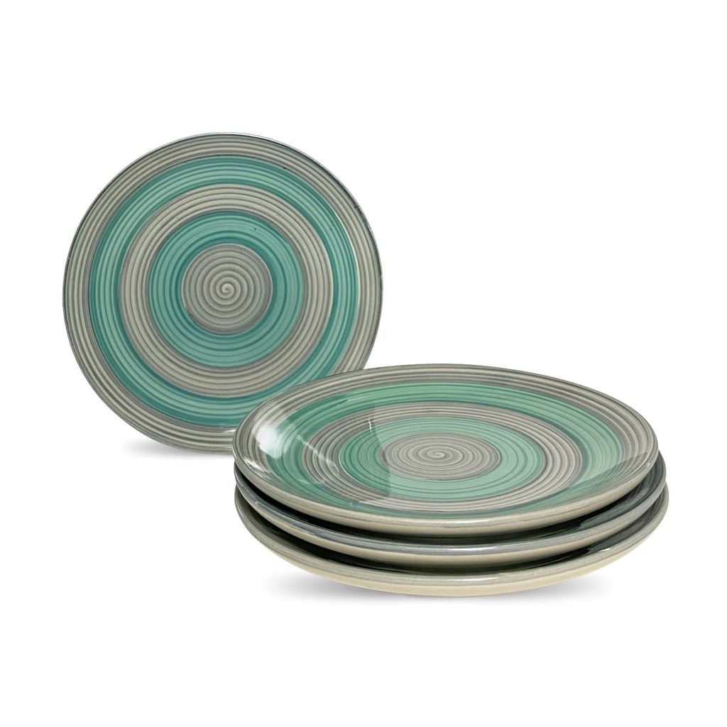 Ceramic Dining Green And Grey Hand-Painted Ceramic 7Inchs Quarter Plates- Set of 4