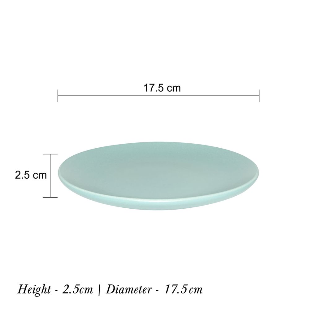 Ceramic Dining Matte Eurasian Teal Green Ceramic 7Inchs Quarter Plates- Set of 4