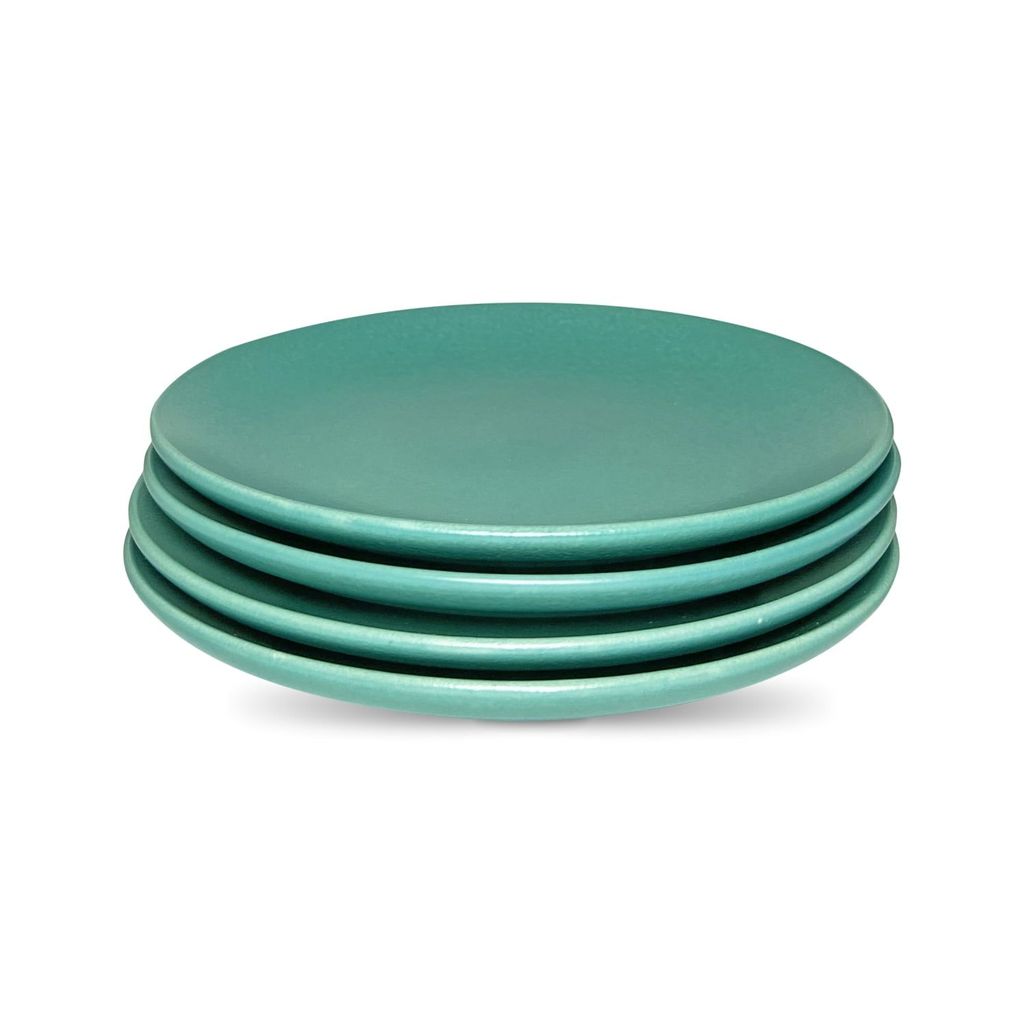 Ceramic Dining Matte Eurasian Teal Green Ceramic 7Inchs Quarter Plates- Set of 4