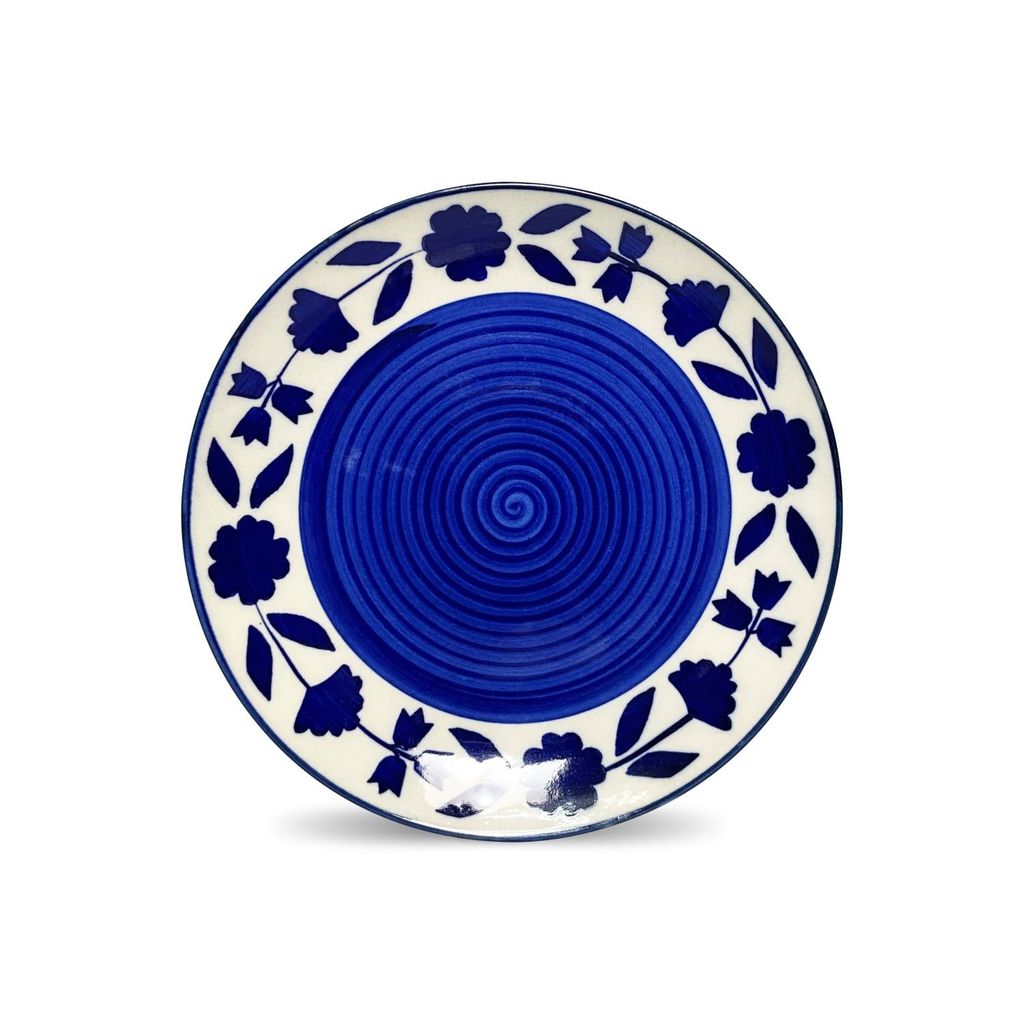 Ceramic Dining Royal Blue Floral Hand-Painted Ceramic 7Inchs Quarter Plates- Set of 4