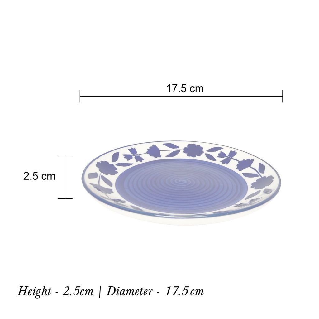 Ceramic Dining Royal Blue Floral Hand-Painted Ceramic 7Inchs Quarter Plates- Set of 4
