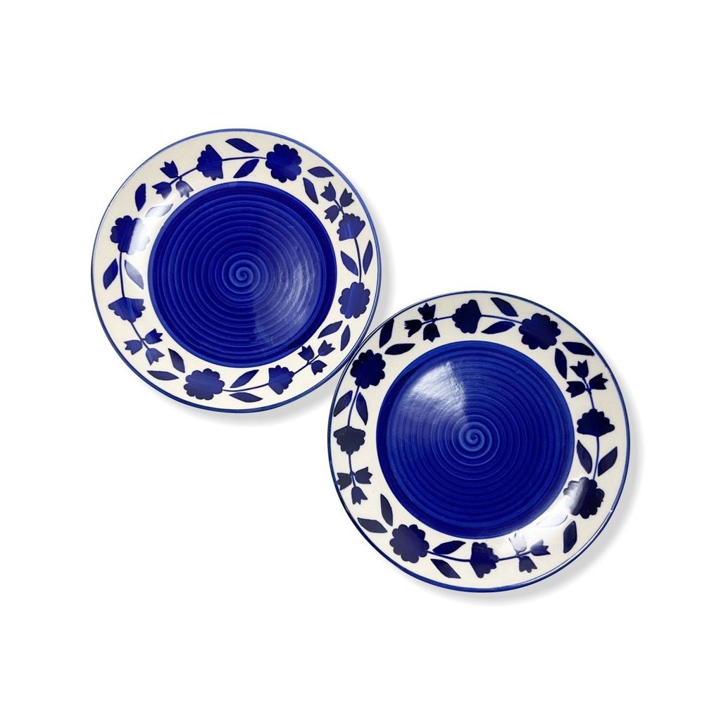 Ceramic Dining Royal Blue Floral Hand-Painted Ceramic 7Inchs Quarter Plates- Set of 4