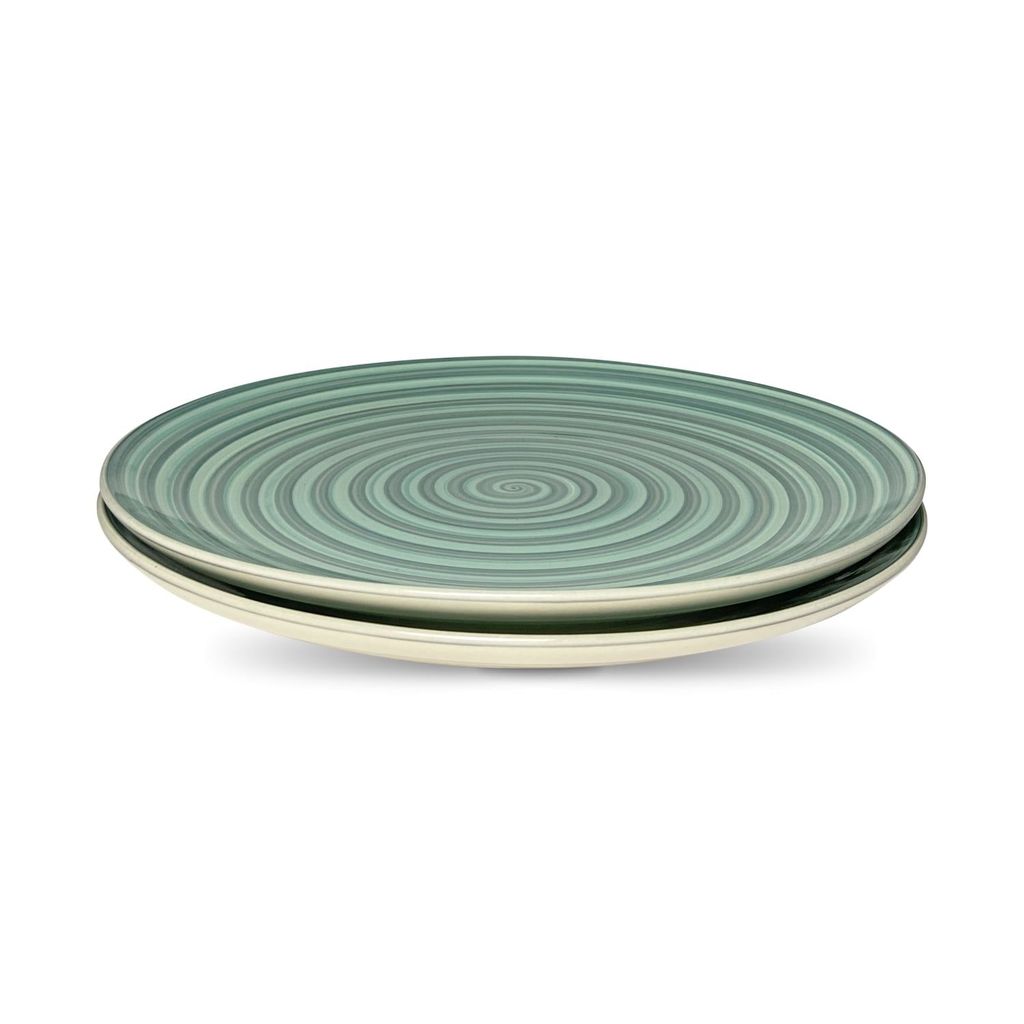 Ceramic Dining Green And Grey Hand-Painted Ceramic 10.2Inchs Dinner Plates Set of 2