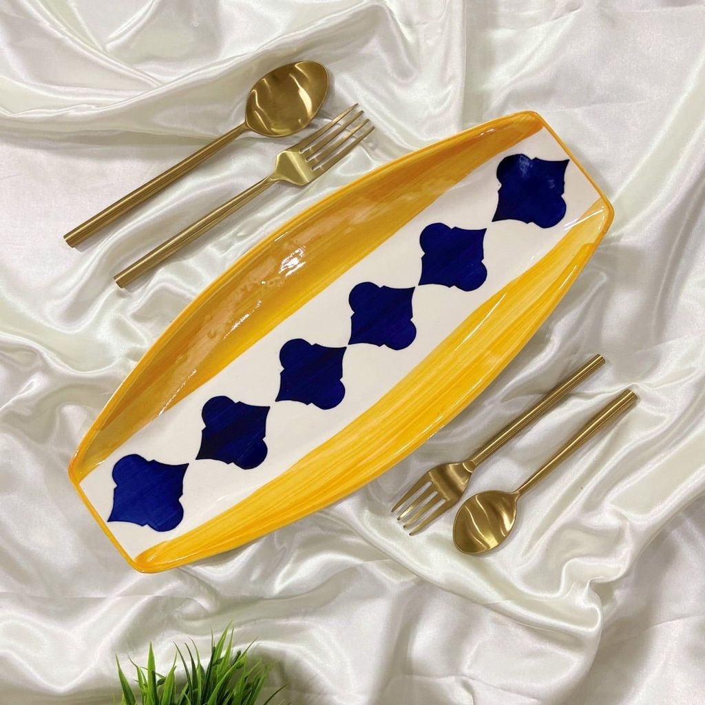 Ceramic Dining Moroccan Yellow & Blue Ceramic Starter 15.3 Inchs Platter