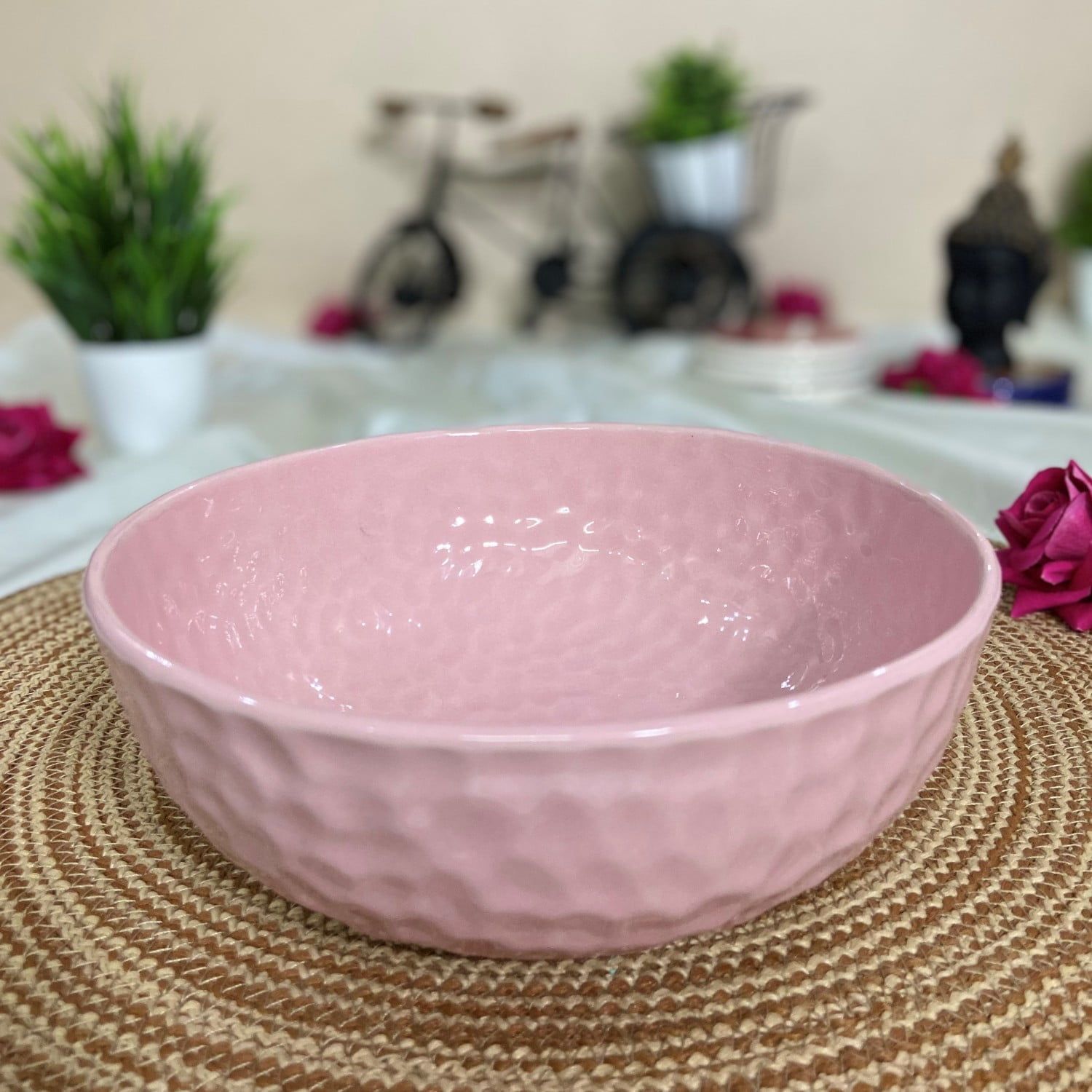 Ceramic Dining Studio Collection Pink Hammered Pattern Ceramic 1000ML Serving Bowl
