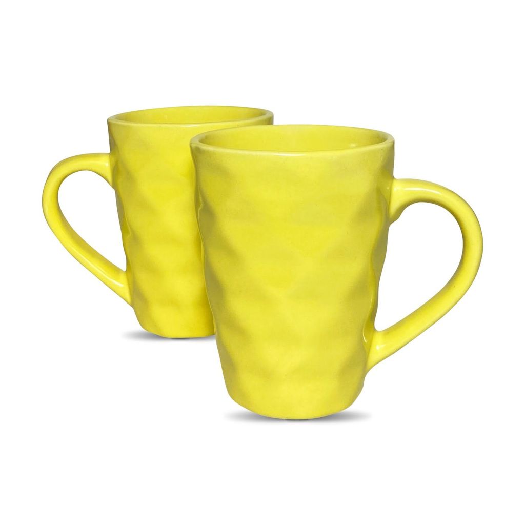 Ceramic Dining Ceramic Dining Matte Yellow Diamond Shaped Coffee Mugs Set of 2