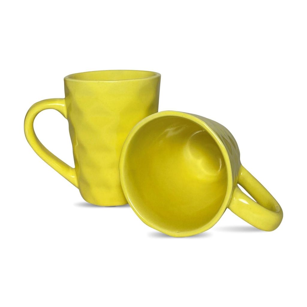 Ceramic Dining Ceramic Dining Matte Yellow Diamond Shaped Coffee Mugs Set of 2
