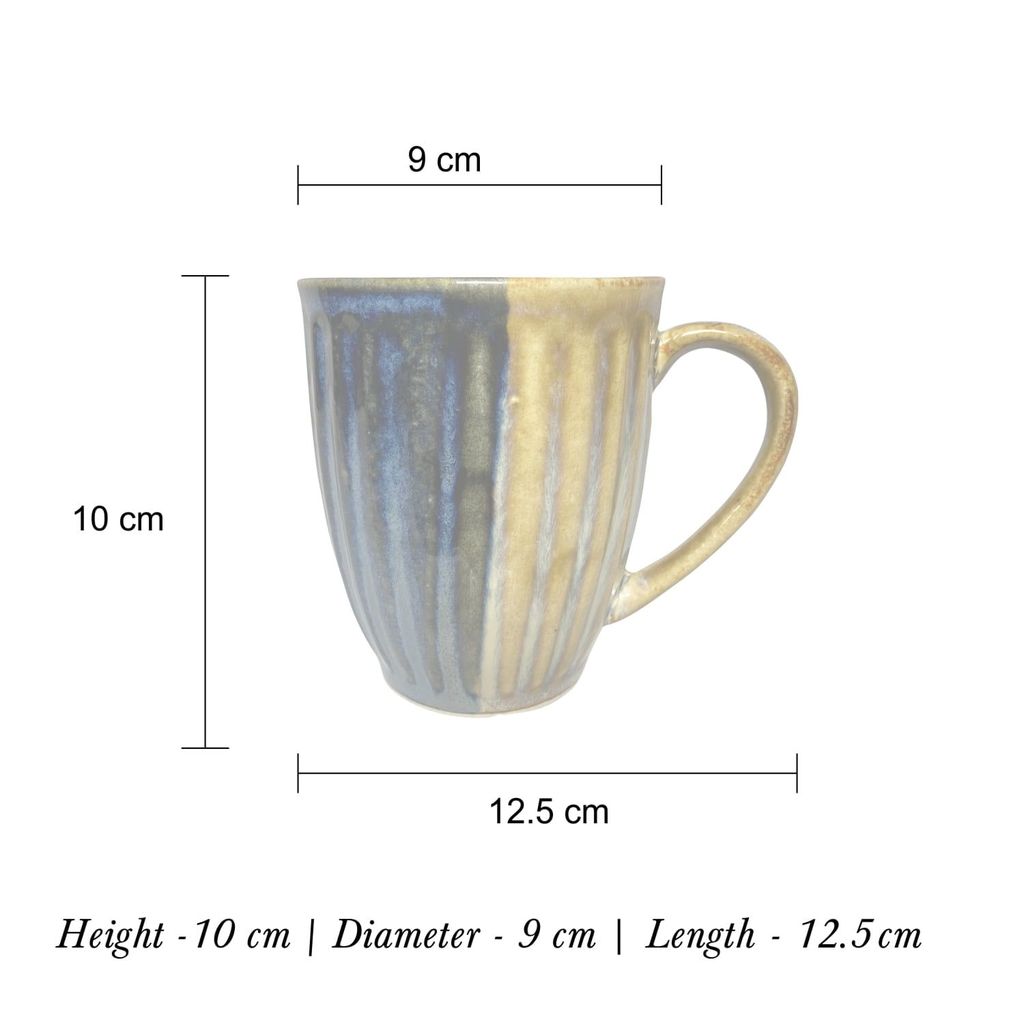 Ceramic Dining Studio Collection Half-Cut Blue & Brown Hand-Glazed Coffee Mugs Set of 2