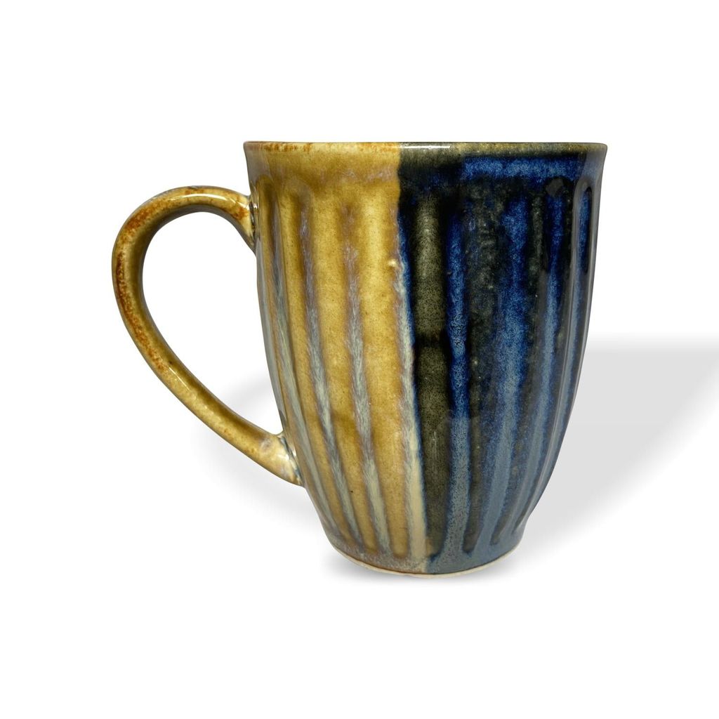 Ceramic Dining Studio Collection Half-Cut Blue & Brown Hand-Glazed Coffee Mugs Set of 2
