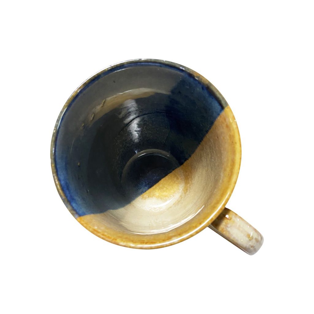 Ceramic Dining Studio Collection Half-Cut Blue & Brown Hand-Glazed Coffee Mugs Set of 2