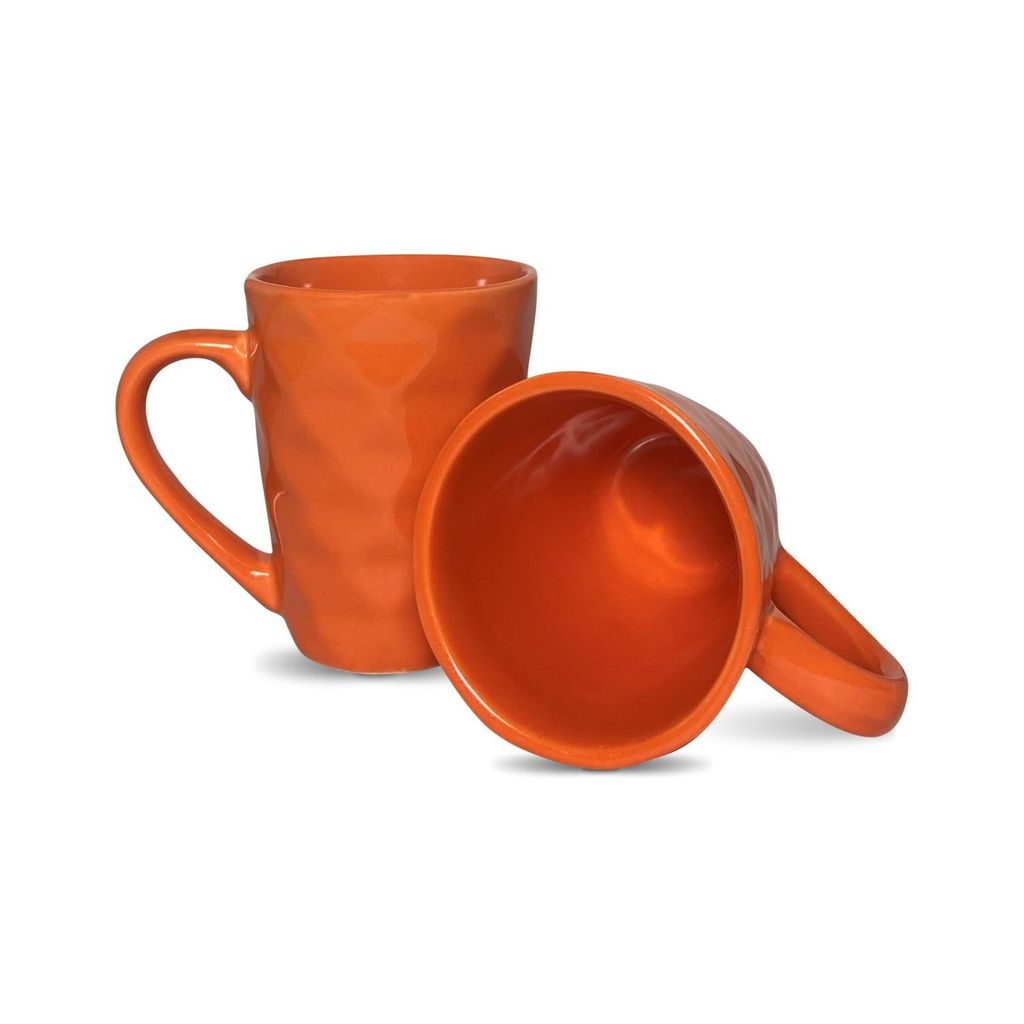 Ceramic Dining Matte Orange Diamond Shaped Coffee Mugs Set of 2