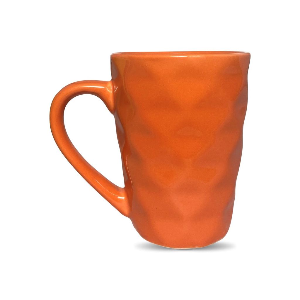 Ceramic Dining Matte Orange Diamond Shaped Coffee Mugs Set of 2