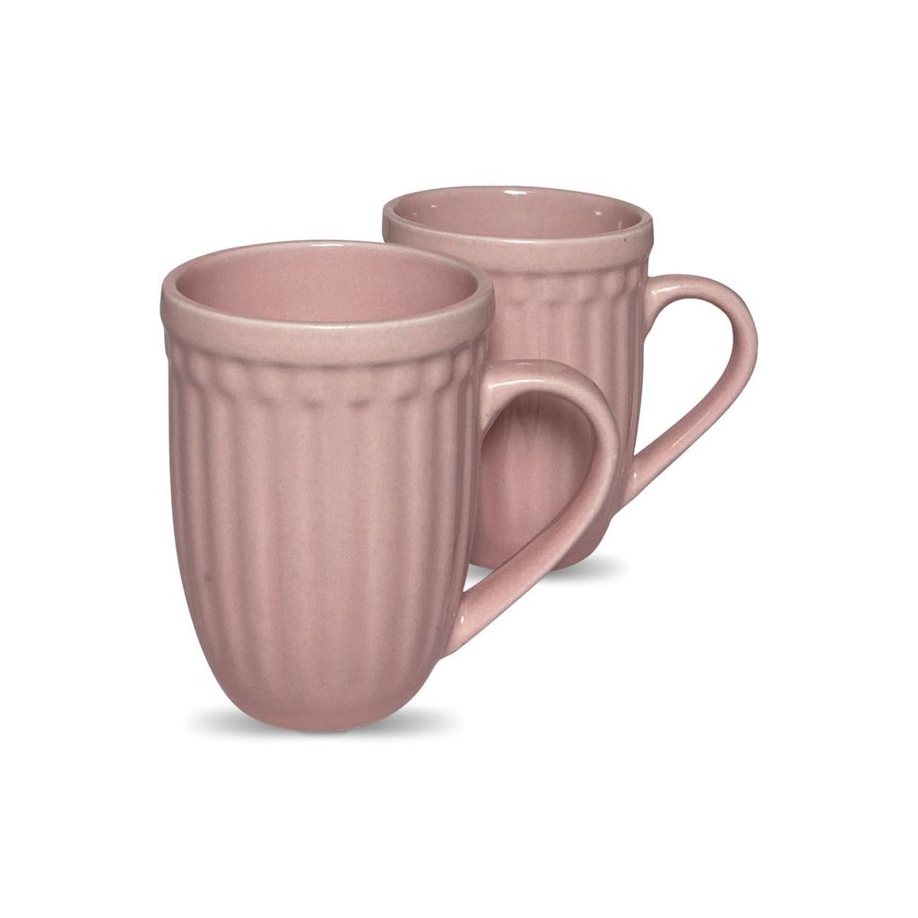 Ceramic Dining Matte Pink Linear Coffee Mugs Set of 2