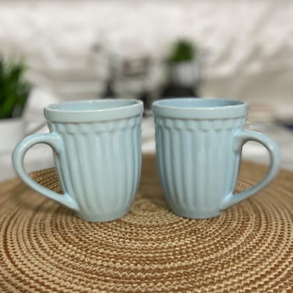 Ceramic Dining Matte Sky Blue Linear Coffee Mugs Set of 2 Ceramic Dining Matte Sky Blue Linear Coffee Mugs Set of 2