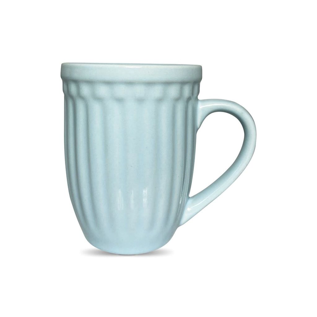 Ceramic Dining Matte Sky Blue Linear Coffee Mugs Set of 2