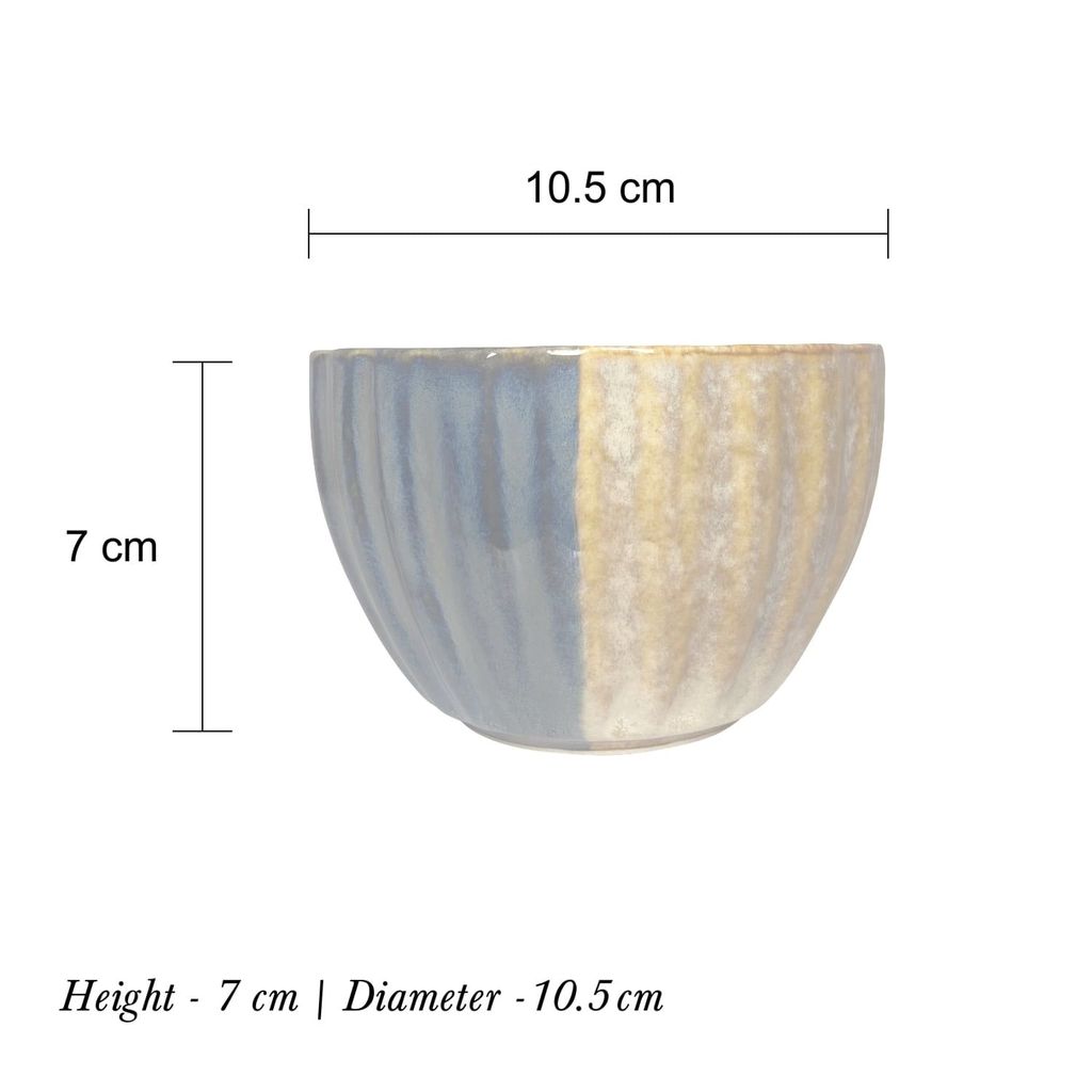 Ceramic Dining Studio Collection Half-Cut Blue & Brown Tulip Shaped Glazed Dinner Bowls Set of 4