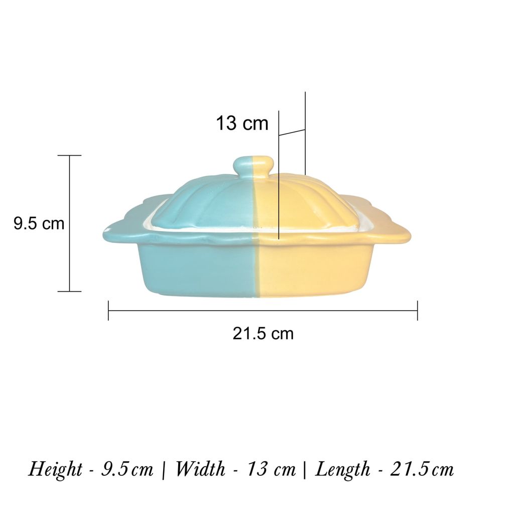 Ceramic Dining Matte Yellow & Green Ceramic Butter Dish Holder 8.5 Inches || Butter Serving Set