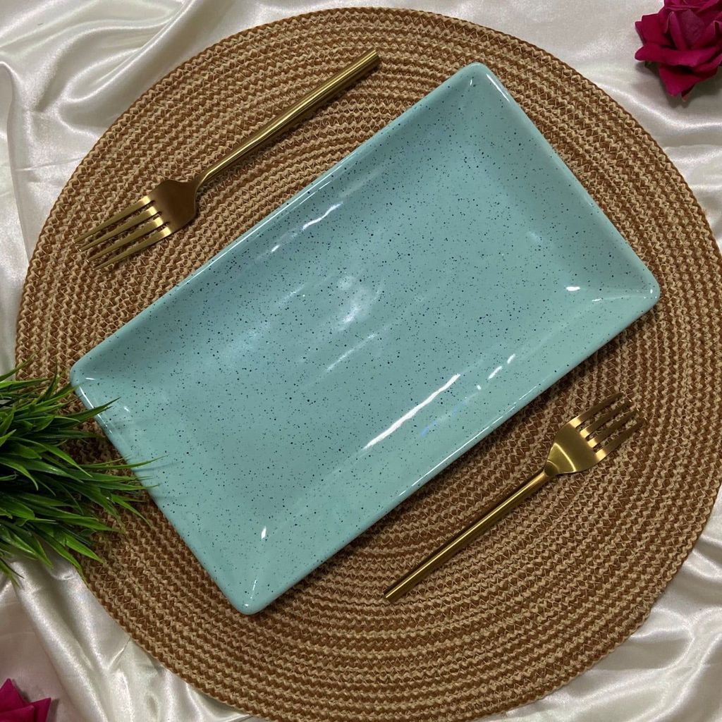 Ceramic Dining Studio Collection Aqua Blue Sprinkle Ceramic Designer 11 inches Serving Platter