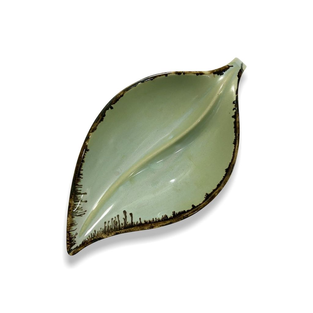 Ceramic Dining Studio Collection Sea Green Leaf Shaped Glazed Ceramic Serving Platter