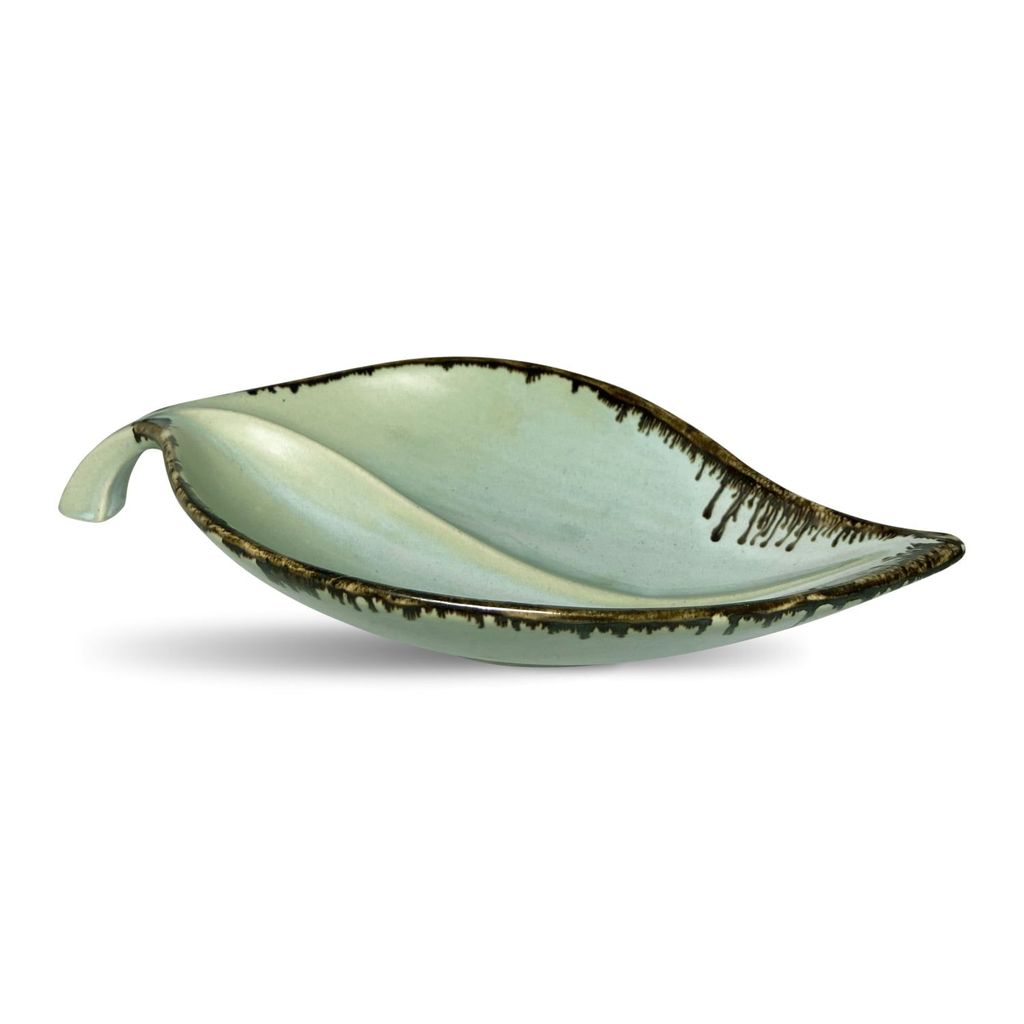 Ceramic Dining Studio Collection Sea Green Leaf Shaped Glazed Ceramic Serving Platter