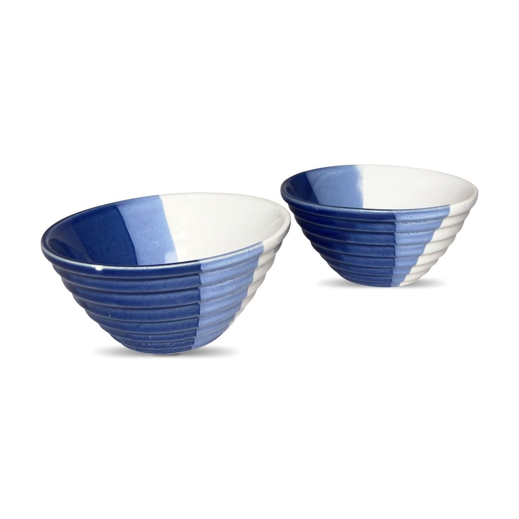 Ceramic Dining Half-Cut Blue & White Designer Ceramic Dinner Bowls Set of 4