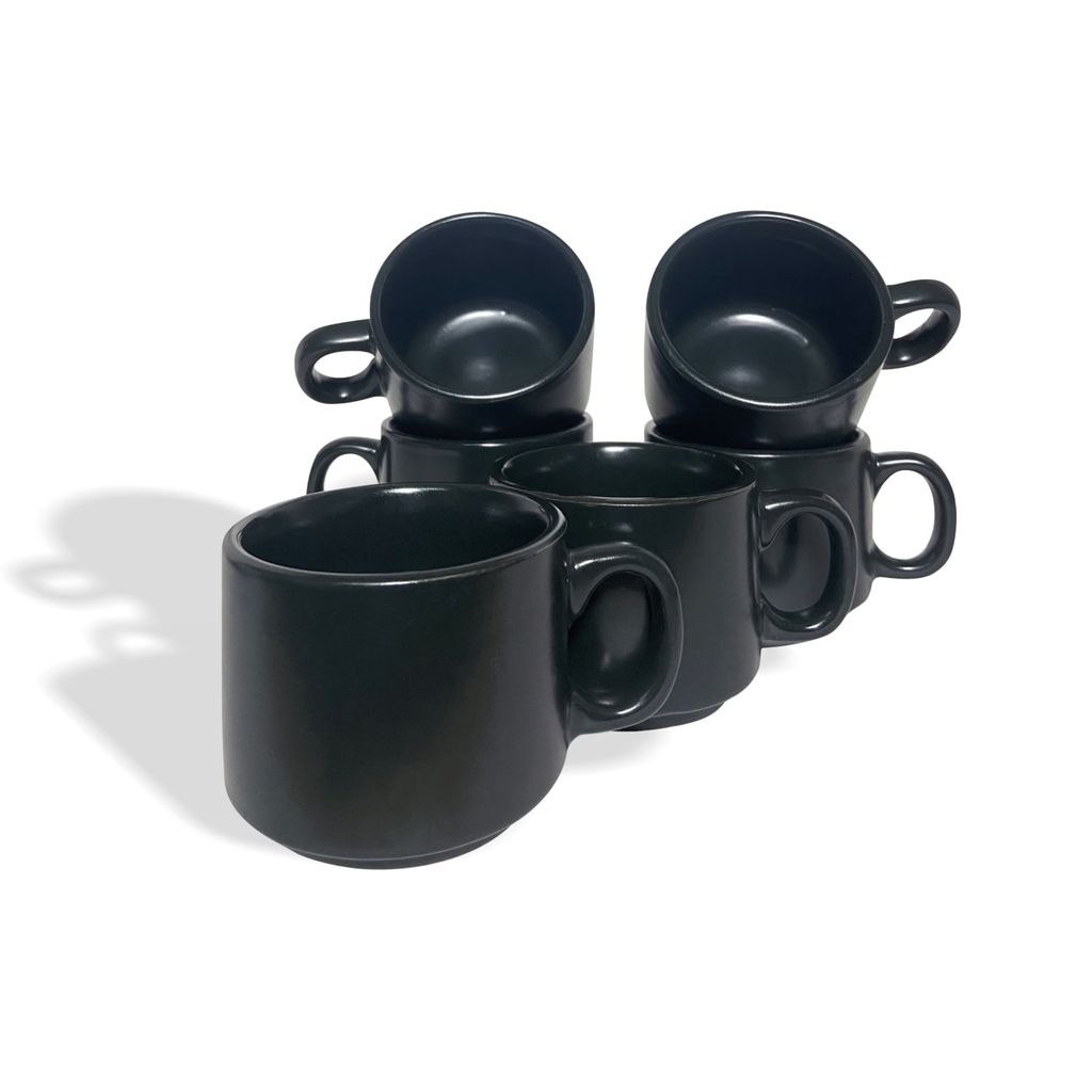 Ceramic Dining Matte Black Metallic Ceramic Tea Cups Set of 6