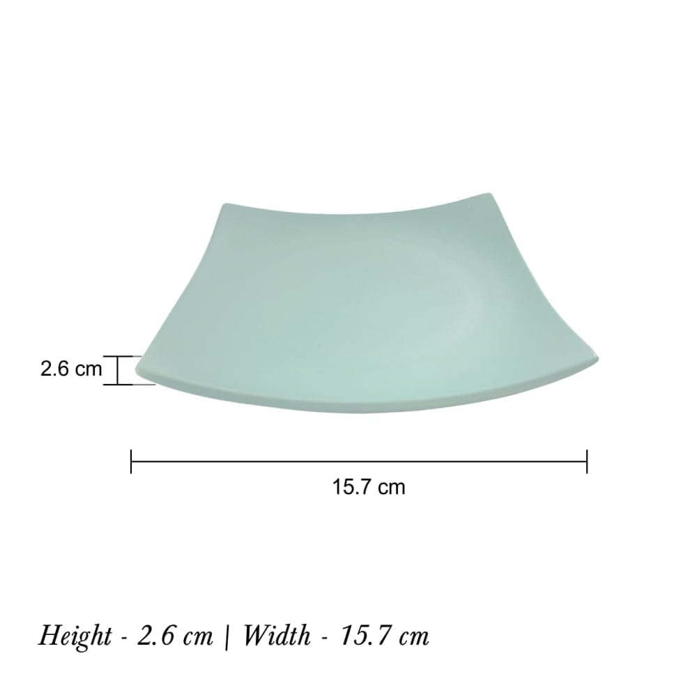 Ceramic Dining Matte Eurasian Teal Green Square Ceramic Quarter Plates- Set of 4