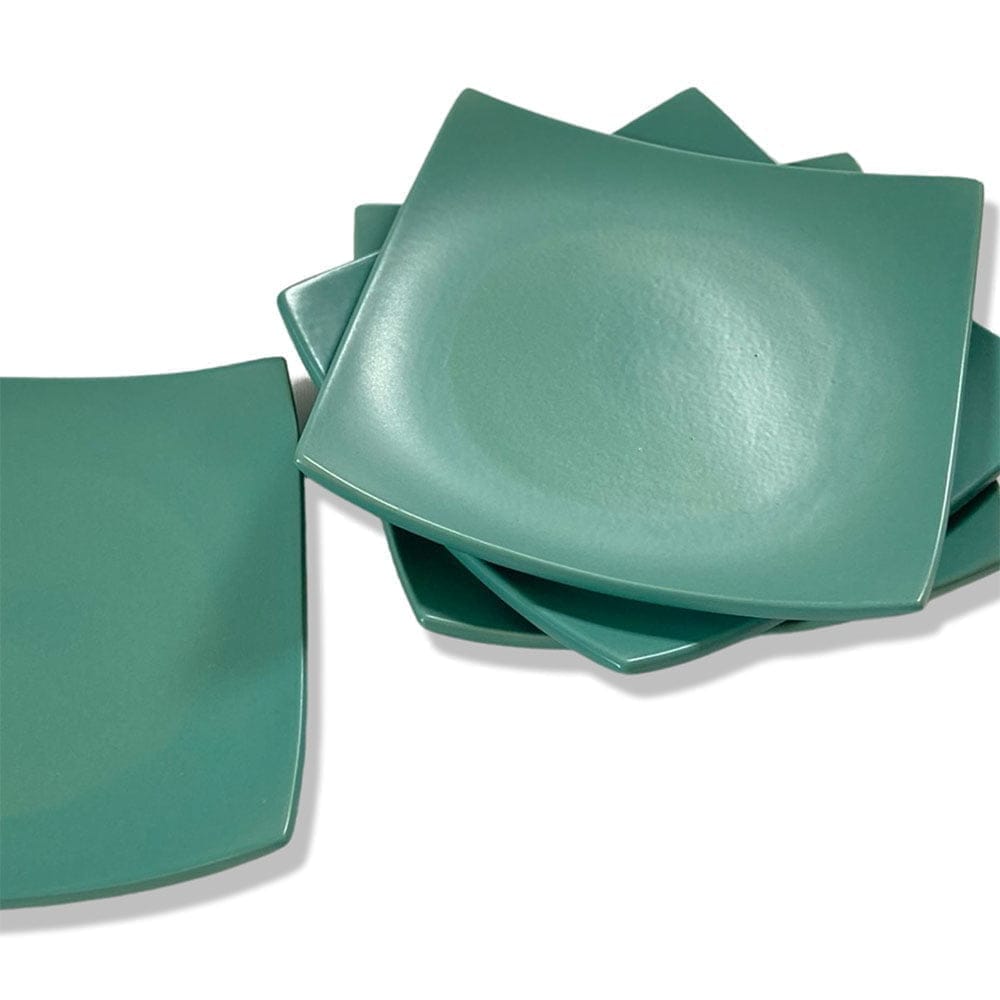 Ceramic Dining Matte Eurasian Teal Green Square Ceramic Quarter Plates- Set of 4