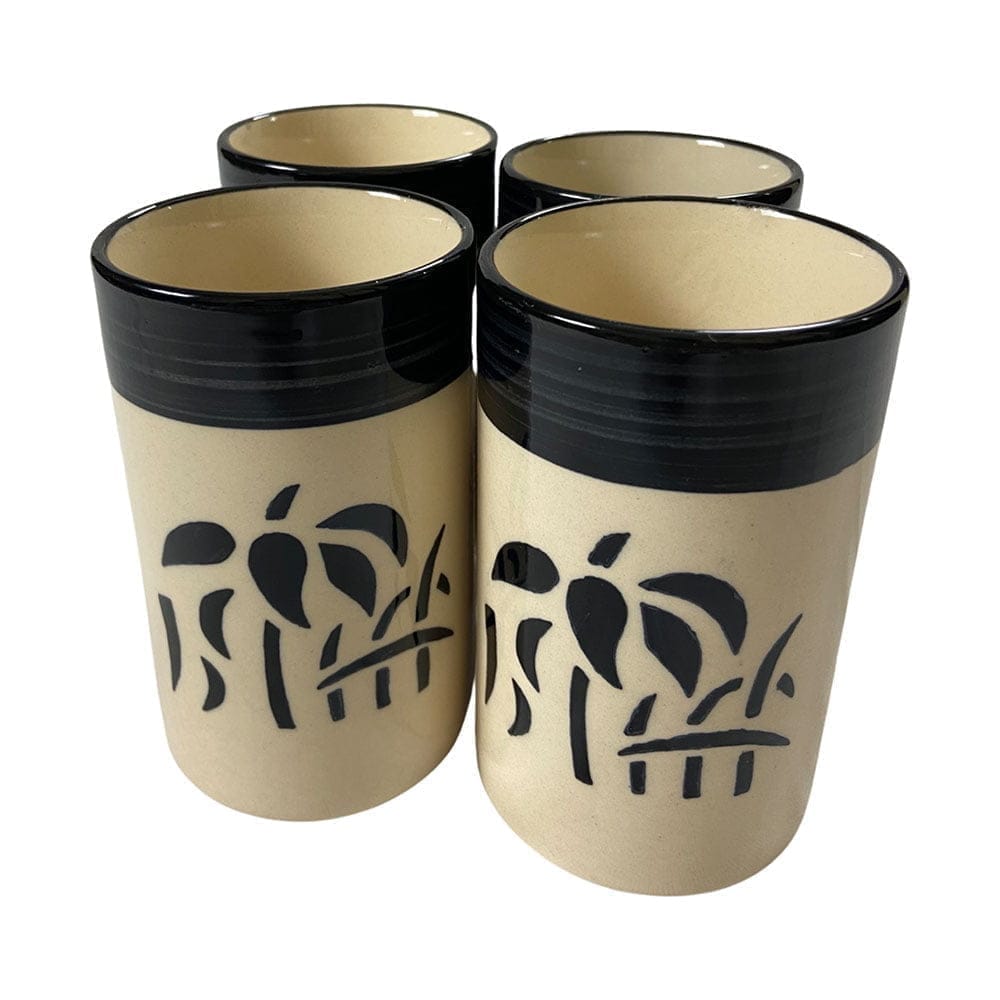 Ceramic Dining Glossy Black & White Ceramic Glasses Set of 4