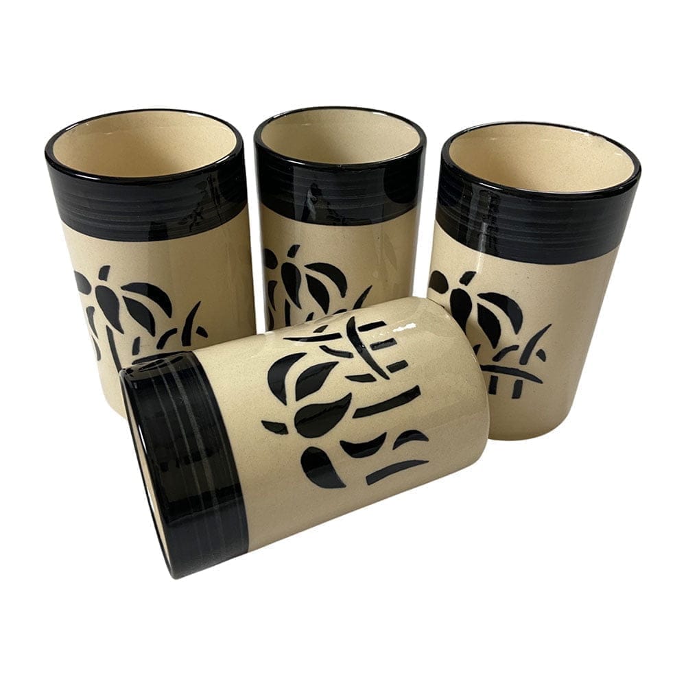 Ceramic Dining Glossy Black & White Ceramic Glasses Set of 4